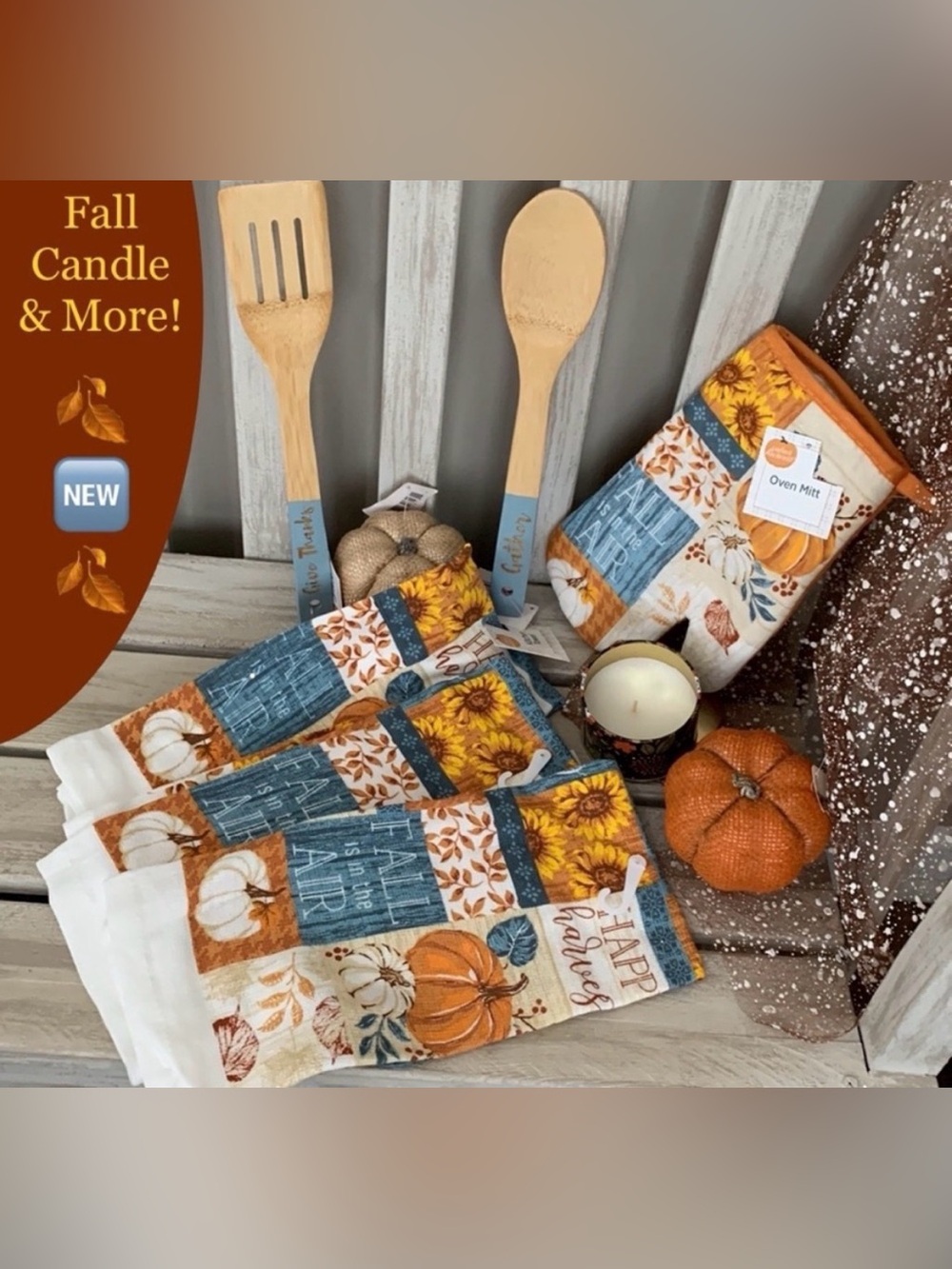 Festive Kitchen,Candle Towel and Utensil Set 🍃🆕🍃7pcs Set
